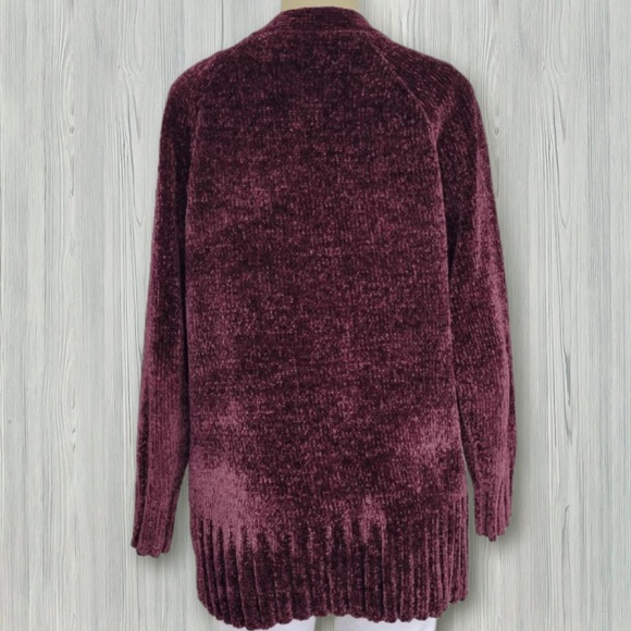 Loft Chenille Blouson Open Cardigan Sweater in Purple Wine Womens Size Medium - Picture 2 of 7